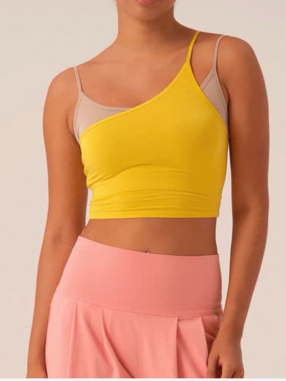 brand new Yellow One-Shoulder Layered Tank Top